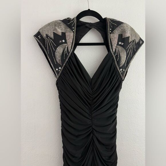 Casadei sleeveless beaded embellishment open back draped black dress size 10 - Picture 2 of 9